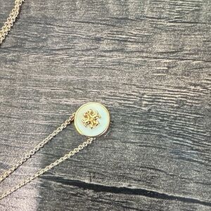 Tory Burch Gold-Tone Double Chain Necklace with White Enamel Logo Disc